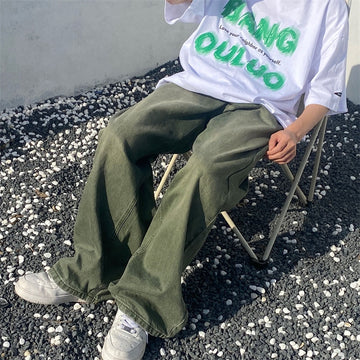 Green Jeans Baggy Distressed Vintage Denim Trousers Male Wide Leg Pants Men Streetwear Retro Oversize Casual Hip Hop aidase-shop